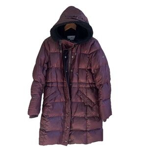 COACH Quilted Long Duck Down Puffer Coat Women Medium F34128 Bordeaux Burgundy M